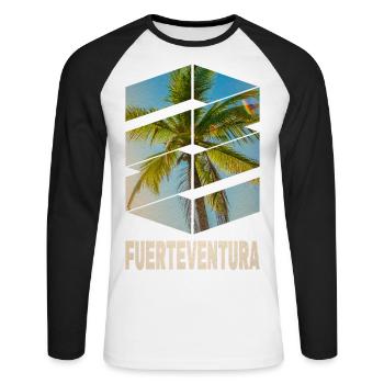 Fuerteventura Sommer Sonne Strand Meer Palmen - Unisex Baseballshirt langarm - Weiß/Schwarz - Vorne - Nik (191cm)