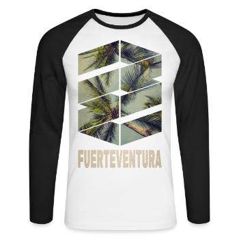 Fuerteventura Sommer Sonne Strand Meer Palmen - Unisex Baseballshirt langarm - Weiß/Schwarz - Vorne - Nik (191cm)
