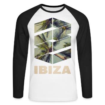 Ibiza Sommer Sonne Strand Meer Palmen Party - Unisex Baseballshirt langarm - Weiß/Schwarz - Vorne - Nik (191cm)