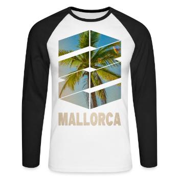 Majorque Été Soleil Plage Mer Palmiers Fête - T-shirt baseball manches longues Homme - blanc/noir - Devant - Nik (191cm)