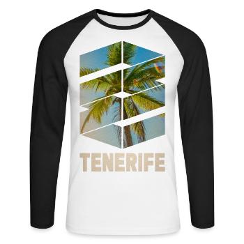 Teneriffa Tenerife Sommer Sonne Strand Meer Palmen - Unisex Baseballshirt langarm - Weiß/Schwarz - Vorne - Nik (191cm)