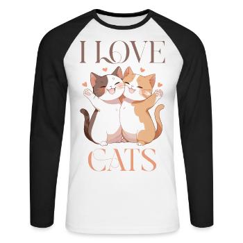 Katzen I Love Cats Liebe Umarmung Kuscheln Herz - Unisex Baseballshirt langarm - Weiß/Schwarz - Vorne - Nik (191cm)