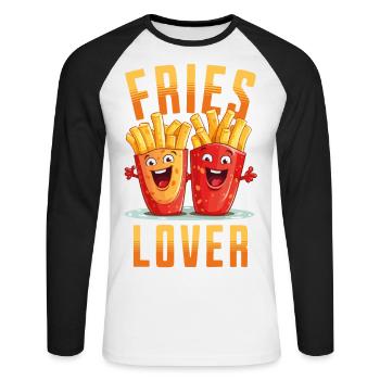 french fries love frieze lover frits face - Unisex Long Sleeve Baseball T-Shirt - white/black - Front - Nik (191cm)