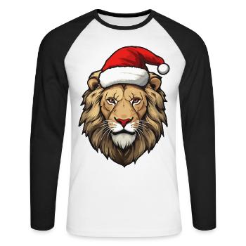Lion Noël Hiver Lions Zoo Animaux Animaux - T-shirt baseball manches longues Homme - blanc/noir - Devant - Nik (191cm)