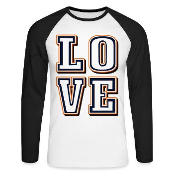 Love, Liebe, Amore in Weiß -Valentinstag, Mutertg - Unisex Baseballshirt langarm - Weiß/Schwarz - Vorne - Nik (191cm)