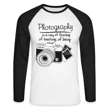Photographie, Photo, Appareil photo, Découvrir, Développer - T-shirt baseball manches longues Homme - blanc/noir - Devant - Nik (191cm)