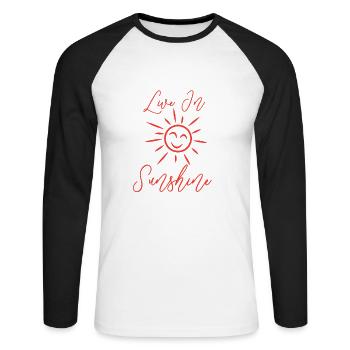 Vivre au soleil // soleil, été, vacances, mer - T-shirt baseball manches longues Homme - blanc/noir - Devant - Nik (191cm)