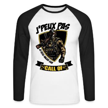 j'peux pas j'ai call of,jeux vidéo,console,humour - T-shirt baseball manches longues Homme - blanc/noir - Devant - Nik (191cm)
