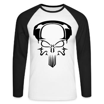 Totenkopf mit Kopfhörern DJ Club Musik Techno - Unisex Baseballshirt langarm - Weiß/Schwarz - Vorne - Nik (191cm)