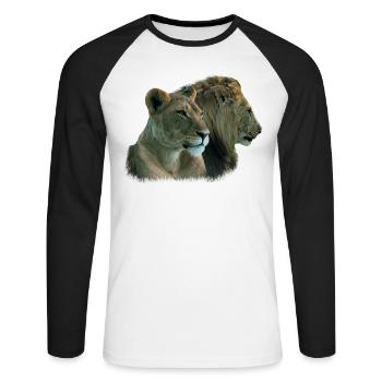 Lions - Paire de lions - Gros félin - Chat - Afrique - T-shirt baseball manches longues Homme - blanc/noir - Devant - Nik (191cm)
