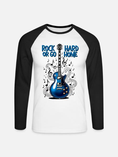 E-Gitarre - Rock hard or go home - Unisex Baseballshirt langarm - Weiß/Schwarz