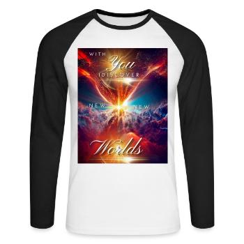 NEW WORLDS Design - Unisex Long Sleeve Baseball T-Shirt - white/black - Front - Nik (191cm)