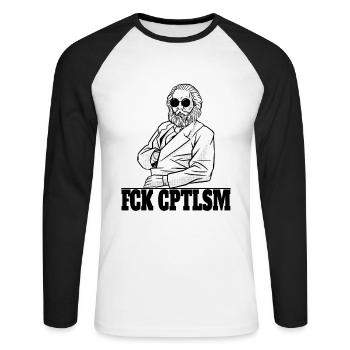Karl Marx FCK CPTLSM - Unisex Baseballshirt langarm - Weiß/Schwarz - Vorne - Nik (191cm)
