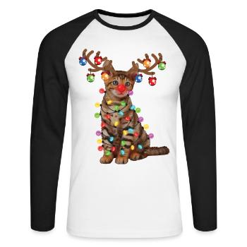 Christmas Toyger Cat In Santa Hat & Xmas Lights - Unisex Long Sleeve Baseball T-Shirt - white/black - Front - Nik (191cm)