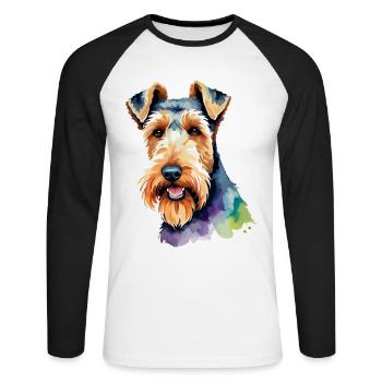 Airedale Terrier Aquarelle - T-shirt baseball manches longues Homme - blanc/noir - Devant - Nik (191cm)