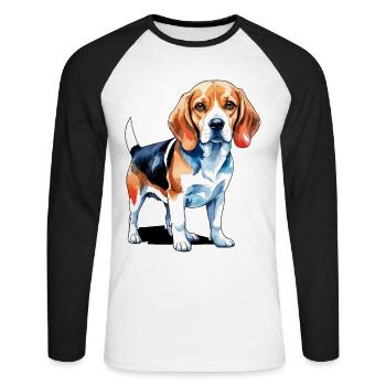 Beagle Wasserfarben - Unisex Baseballshirt langarm - Weiß/Schwarz - Vorne - Nik (191cm)