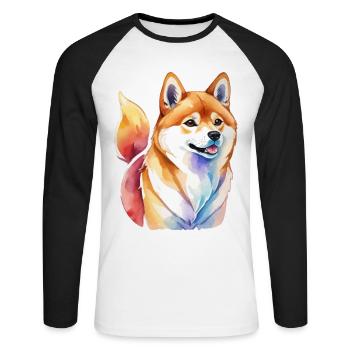 Shiba Inu Watercolors - Unisex Long Sleeve Baseball T-Shirt - white/black - Front - Nik (191cm)