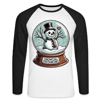 Snowcial Distancing Snowman Snow Globe - Unisex Long Sleeve Baseball T-Shirt - white/black - Front - Nik (191cm)