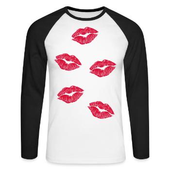 fünf Kussmünder - Unisex Baseballshirt langarm - Weiß/Schwarz - Vorne - Nik (191cm)