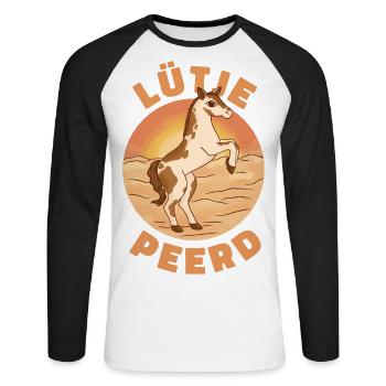 Lütje Peerd Plattdeutsch kleines Pferd - Unisex Baseballshirt langarm - Weiß/Schwarz - Vorne - Nik (191cm)