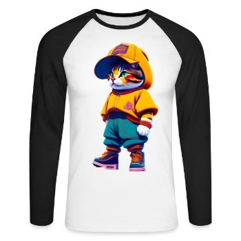 Cat lovers funny t-shirt - Unisex Long Sleeve Baseball T-Shirt - white/black - Front - Nik (191cm)
