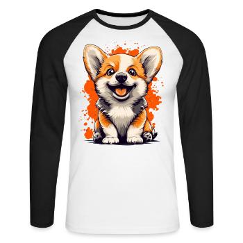 Corgi chiot chien drôle chiens - T-shirt baseball manches longues Homme - blanc/noir - Devant - Nik (191cm)