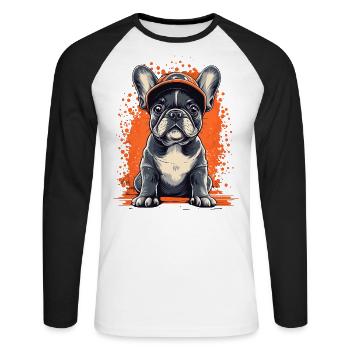 Bouledogue Français Chiot Frenchie Chien Chien - T-shirt baseball manches longues Homme - blanc/noir - Devant - Nik (191cm)