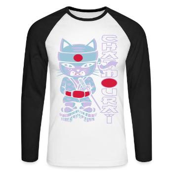 Chat mouraï flex - Unisex Long Sleeve Baseball T-Shirt - white/black - Front - Nik (191cm)