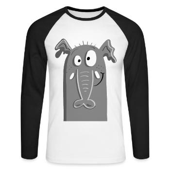 Éléphant cool I éléphant visage I Cartoon - T-shirt baseball manches longues Homme - blanc/noir - Devant - Nik (191cm)