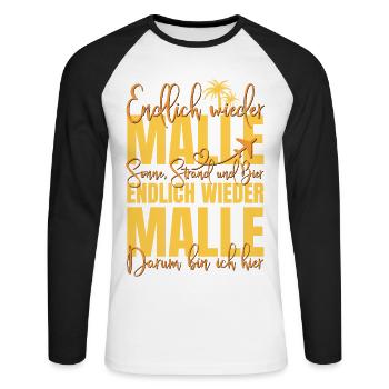 Endlich wieder Malle - Sonne Strand und Bier - Unisex Baseballshirt langarm - Weiß/Schwarz - Vorne - Nik (191cm)