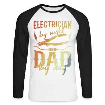 Électricien Papa - T-shirt baseball manches longues Homme - blanc/noir - Devant - Nik (191cm)