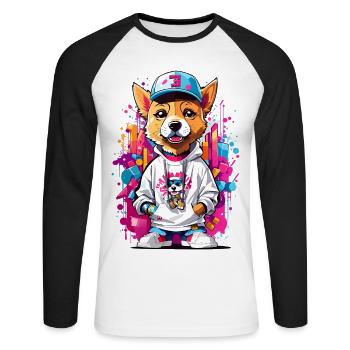 Chien - T-shirt baseball manches longues Homme - blanc/noir - Devant - Nik (191cm)