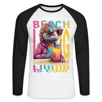 Chamäleon am Strand - Unisex Baseballshirt langarm - Weiß/Schwarz - Vorne - Nik (191cm)