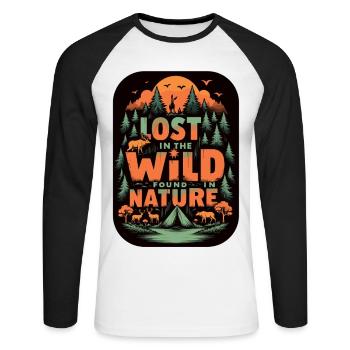 Camping dans la nature sauvage - T-shirt baseball manches longues Homme - blanc/noir - Devant - Nik (191cm)