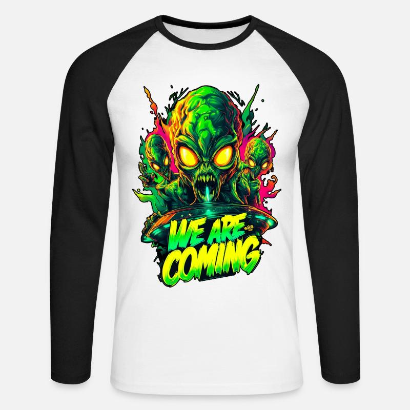 We are comming Aliens - Unisex Baseballshirt langarm - Weiß/Schwarz