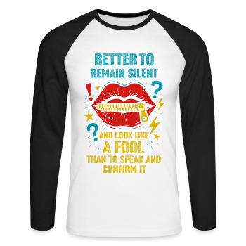 Bold Graphic Message T-Shirt - Unisex Long Sleeve Baseball T-Shirt - white/black - Front - Nik (191cm)