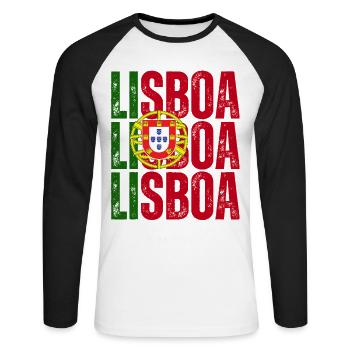 Lisbonne, Portugal, souvenir de Lisbonne - T-shirt baseball manches longues Homme - blanc/noir - Devant - Nik (191cm)