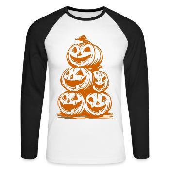 Citrouilles d’Halloween – Pile de visages effrayants - T-shirt baseball manches longues Homme - blanc/noir - Devant - Nik (191cm)