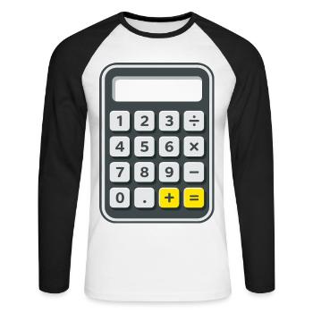 Calculatrice Costume Carnaval Nerd - T-shirt baseball manches longues Homme - blanc/noir - Devant - Nik (191cm)