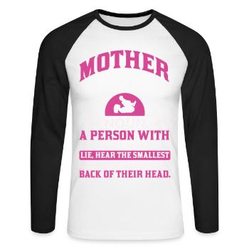 Définition du nom de maman Drôle de Mother Power Shirt - T-shirt baseball manches longues Homme - blanc/noir - Devant - Nik (191cm)