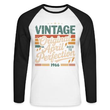 April 1966 Anniversary April 1966 Gift 1966 - Unisex Long Sleeve Baseball T-Shirt - white/black - Front - Nik (191cm)