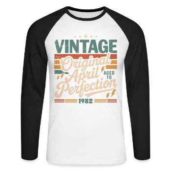 April 1982 Jahrestag April 1982 Geschenk 1982 - Unisex Baseballshirt langarm - Weiß/Schwarz - Vorne - Nik (191cm)
