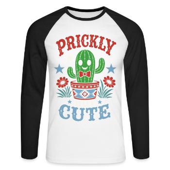 Prickly but Cute Kaktus - Unisex Baseballshirt langarm - Weiß/Schwarz - Vorne - Nik (191cm)