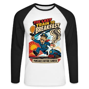 Le dernier train pour le petit-déjeuner – Humour ferroviaire - T-shirt baseball manches longues Homme - blanc/noir - Devant - Nik (191cm)