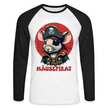 Souris Pirate - T-shirt baseball manches longues Homme - blanc/noir - Devant - Nik (191cm)