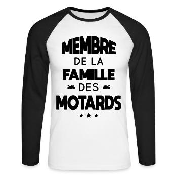 Membre de la famille des motards - T-shirt baseball manches longues Homme - blanc/noir - Devant - Nik (191cm)