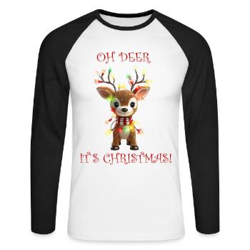 Rentier Weihnachts-Design - Unisex Baseballshirt langarm - Weiß/Schwarz - Vorne - Nik (191cm)