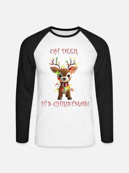 Reindeer Christmas Design - Unisex Long Sleeve Baseball T-Shirt - white/black