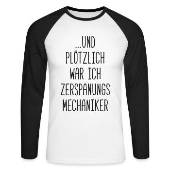 CNC Dreher Fräser Zerspanungsmechaniker Geschenk - Unisex Baseballshirt langarm - Weiß/Schwarz - Vorne - Nik (191cm)