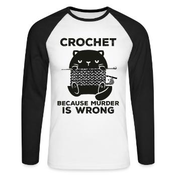 Häkeln, weil Mord falsch ist - Unisex Baseballshirt langarm - Weiß/Schwarz - Vorne - Nik (191cm)